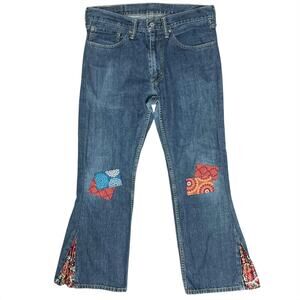 LEVI'S 559 Jeans w/ Boho Patchwork & Flare Embellishments Size 34x30 (altered)